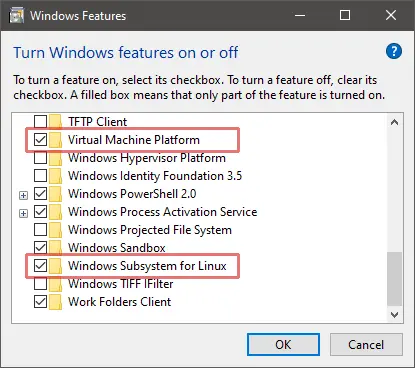 Enable WSL in Windows